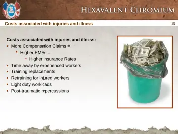 Slide 15: Costs associated with injuries and illness