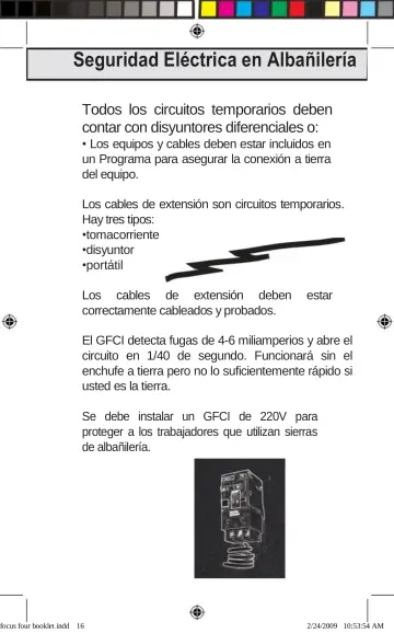 Page 16: Seguridad Eléctrica en Albañilería