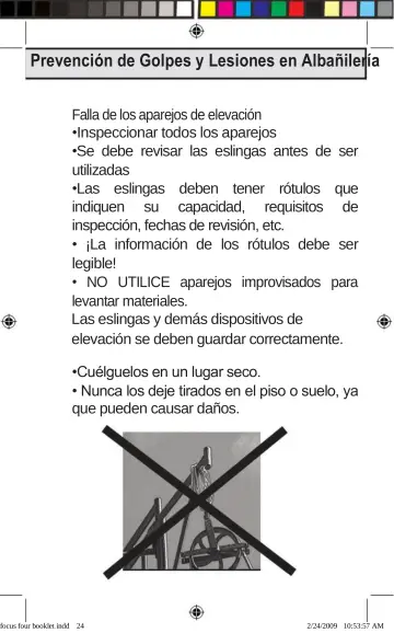 Page 24: Prevención de Golpes y Lesiones en Albañilería