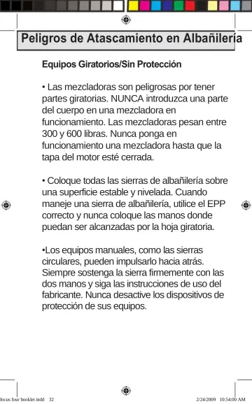 Page 32: Peligros de Atascamiento en Albañilería