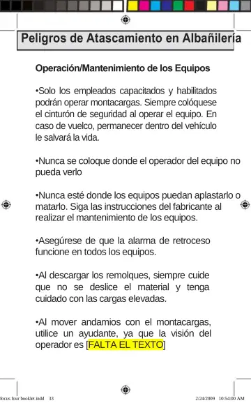 Page 33: Peligros de Atascamiento en Albañilería