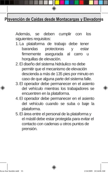 Page 55: Prevención de Caídas desde Montacargas y Elevadores
