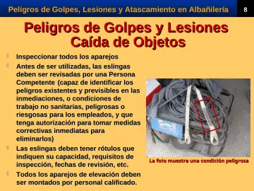 Slide 10: Peligros de Golpes y Lesiones Caída de Objetos