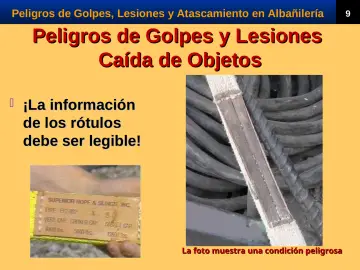 Slide 11: Peligros de Golpes y Lesiones