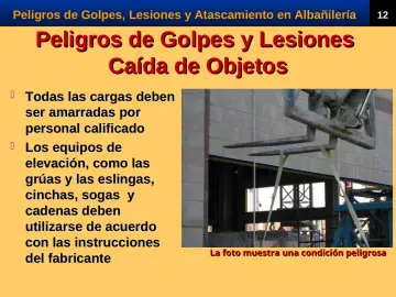 Slide 14: Peligros de Golpes y Lesiones Caída de Objetos