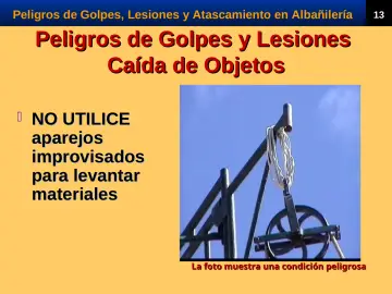 Slide 15: Peligros de Golpes y Lesiones Caída de Objetos