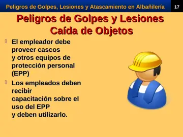 Slide 19: Peligros de Golpes y Lesiones