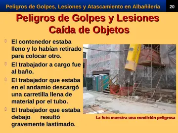 Slide 22: Peligros de Golpes y Lesiones Caída de Objetos