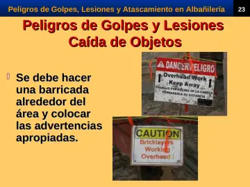 Slide 25: Peligros de Golpes y Lesiones