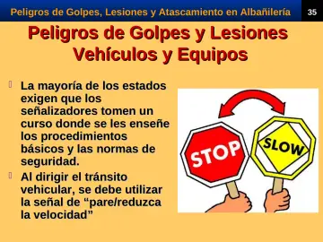 Slide 37: Peligros de Golpes y Lesiones