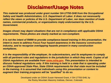 Slide 2: Disclaimer/Usage Notes
