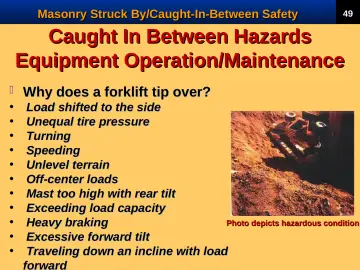 Slide 51: Caught In Between Hazards Equipment Operation/Maintenance