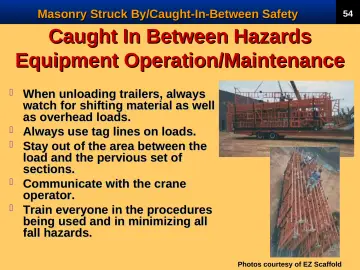 Slide 56: Caught In Between Hazards Equipment Operation/Maintenance