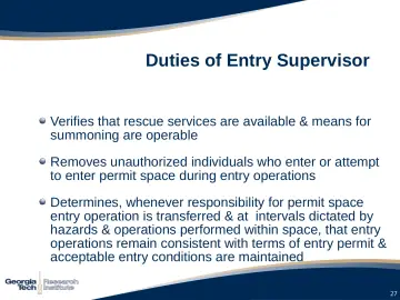 Slide 27: Duties of Entry Supervisor