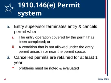 Slide 48: 1910.146(e) Permit system