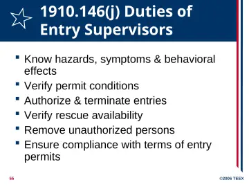 Slide 55: 1910.146(j) Duties of Entry Supervisors