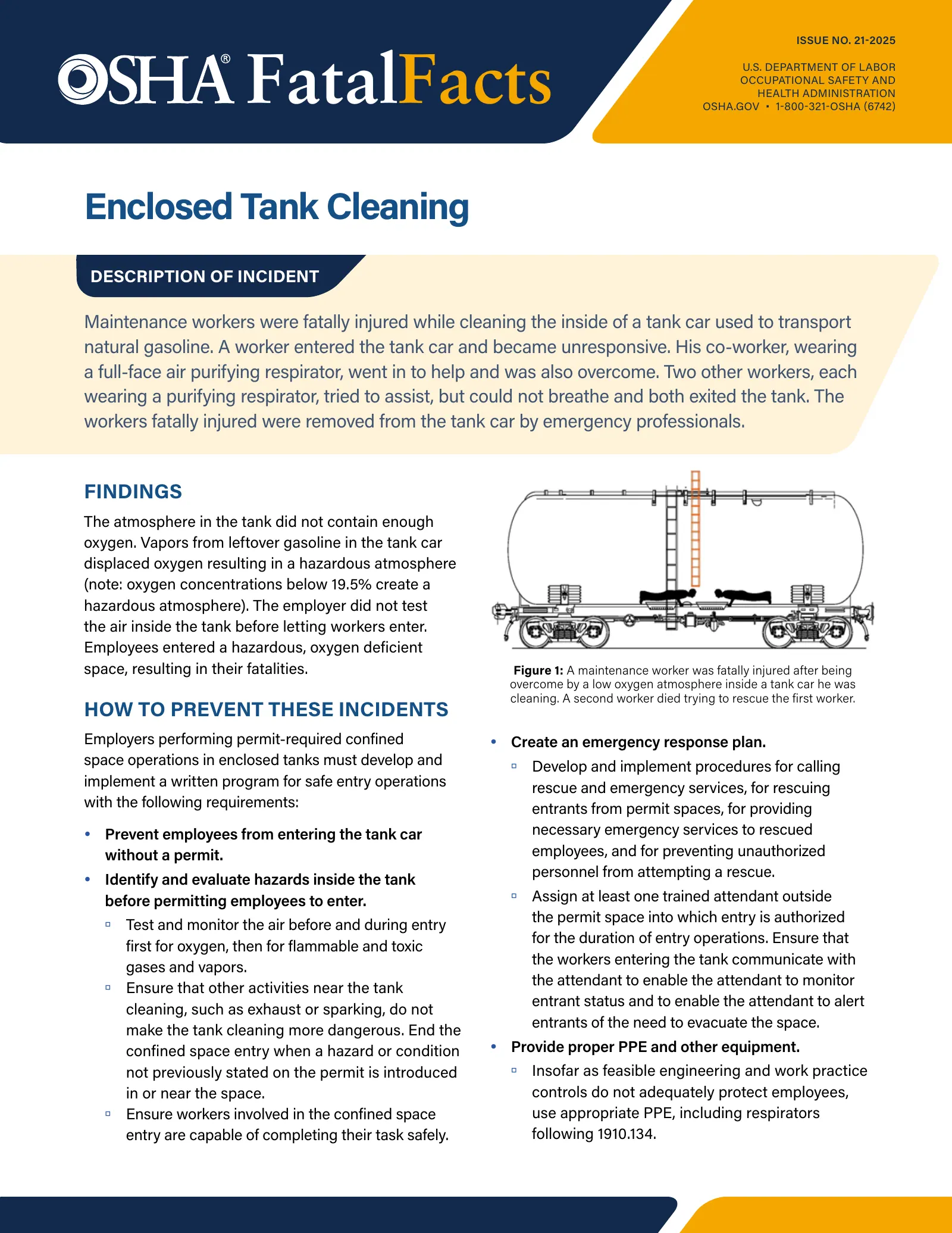 Enclosed Tank Cleaning: Fatal Facts (OSHA 4490), page 1: FatalFacts