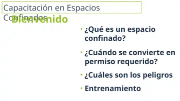 Slide 3: Capacitación en Espacios Confinados Bienvenido