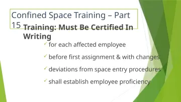 Slide 37: Confined Space Training – Part 15 Training: Must Be Certified In