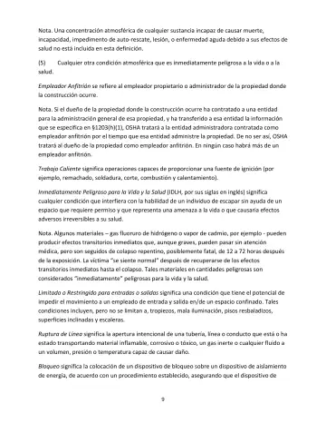 Page 9: Nota. Una concentración atmosférica de cualquier sustancia incapaz de causar muerte…