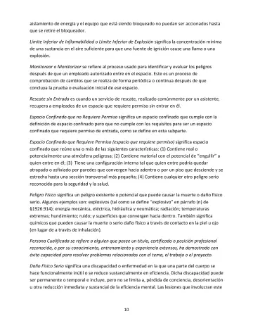 Page 10: aislamiento de energía y el equipo que está siendo bloqueado no puedan ser accionados…