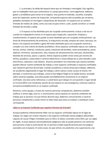 Page 22: 2. La entrada y la salida del espacio tiene que ser limitada o restringida. …