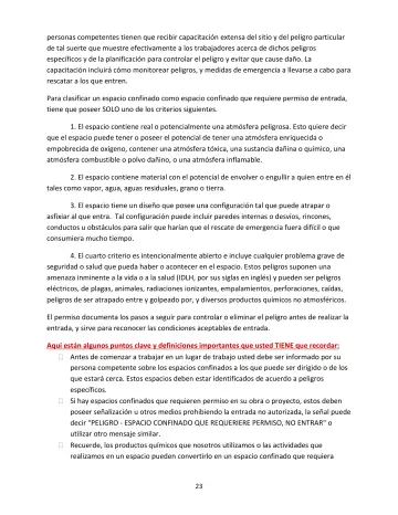Page 23: personas competentes tienen que recibir capacitación extensa del sitio y del peligro…