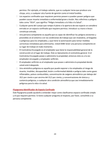 Page 24: permiso. Por ejemplo, el trabajo caliente, que es cualquier tarea que produce una chispa…