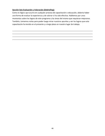 Page 46: Sección Seis Evaluación y Valoración (Debriefing):