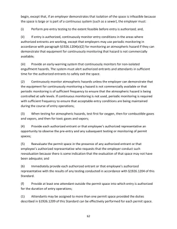 Page 62: begin, except that, if an employer demonstrates that isolation of the space is infeasible…