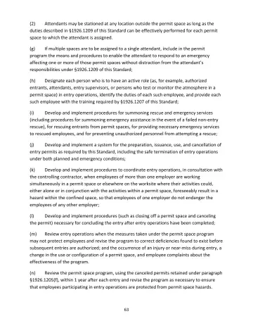 Page 63: Attendants may be stationed at any location outside the permit space as long as the duties…