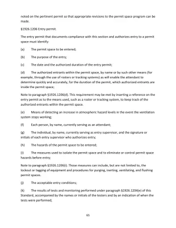 Page 65: noted on the pertinent permit so that appropriate revisions to the permit space program…