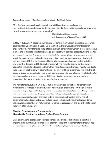 Page 5: Section One: Introduction: Construction Industry Confined Space