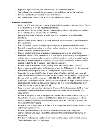 Page 15: Report an injury or illness, and receive copies of their medical records