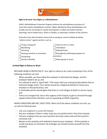 Page 17: Right to Be Hard: Your Rights as a Whistleblower