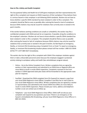 Page 18: How to File a Safety and Health Complaint