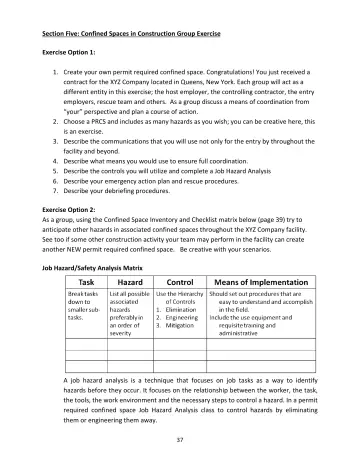 Page 37: Section Five: Confined Spaces in Construction Group Exercise