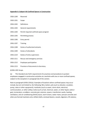Page 47: Appendix A: Subpart AA Confined Spaces in Construction