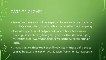 Slide 31: CARE OF GLOVES
