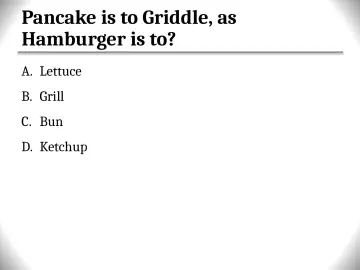 Slide 4: Pancake is to Griddle, as Hamburger is to?