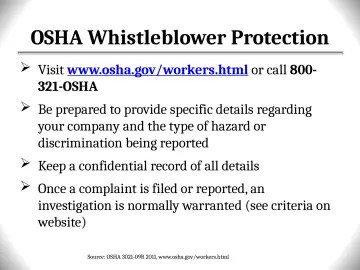 Slide 17: OSHA Whistleblower Protection