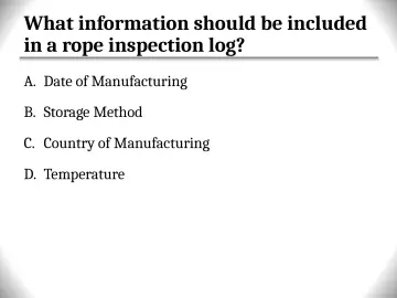 Slide 96: What information should be included in a rope inspection log?