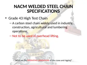 Slide 56: NACM WELDED STEEL CHAIN SPECIFICATIONS