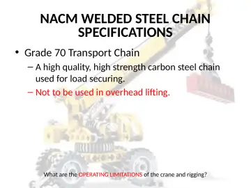Slide 57: NACM WELDED STEEL CHAIN SPECIFICATIONS