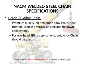 Slide 58: NACM WELDED STEEL CHAIN SPECIFICATIONS