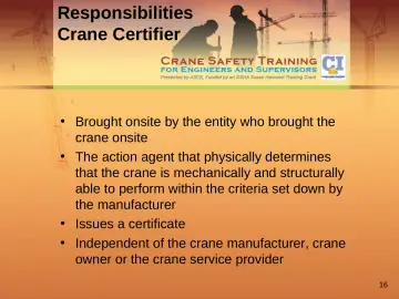 Slide 16: Responsibilities Crane Certifier