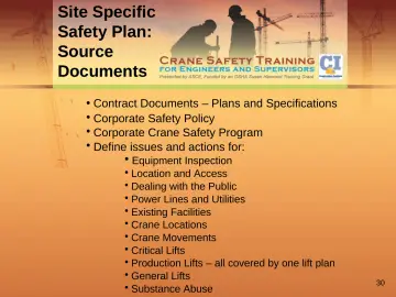 Slide 30: Site Specific Safety Plan: Source Documents