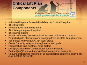 Slide 52: Critical Lift Plan Components