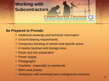 Slide 73: Working with Subcontractors