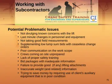 Slide 75: Working with Subcontractors